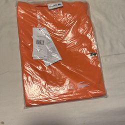 New  Men Lacoste V-Neck Prima  Cotton Jersey T-shirt Orange  Size Large 