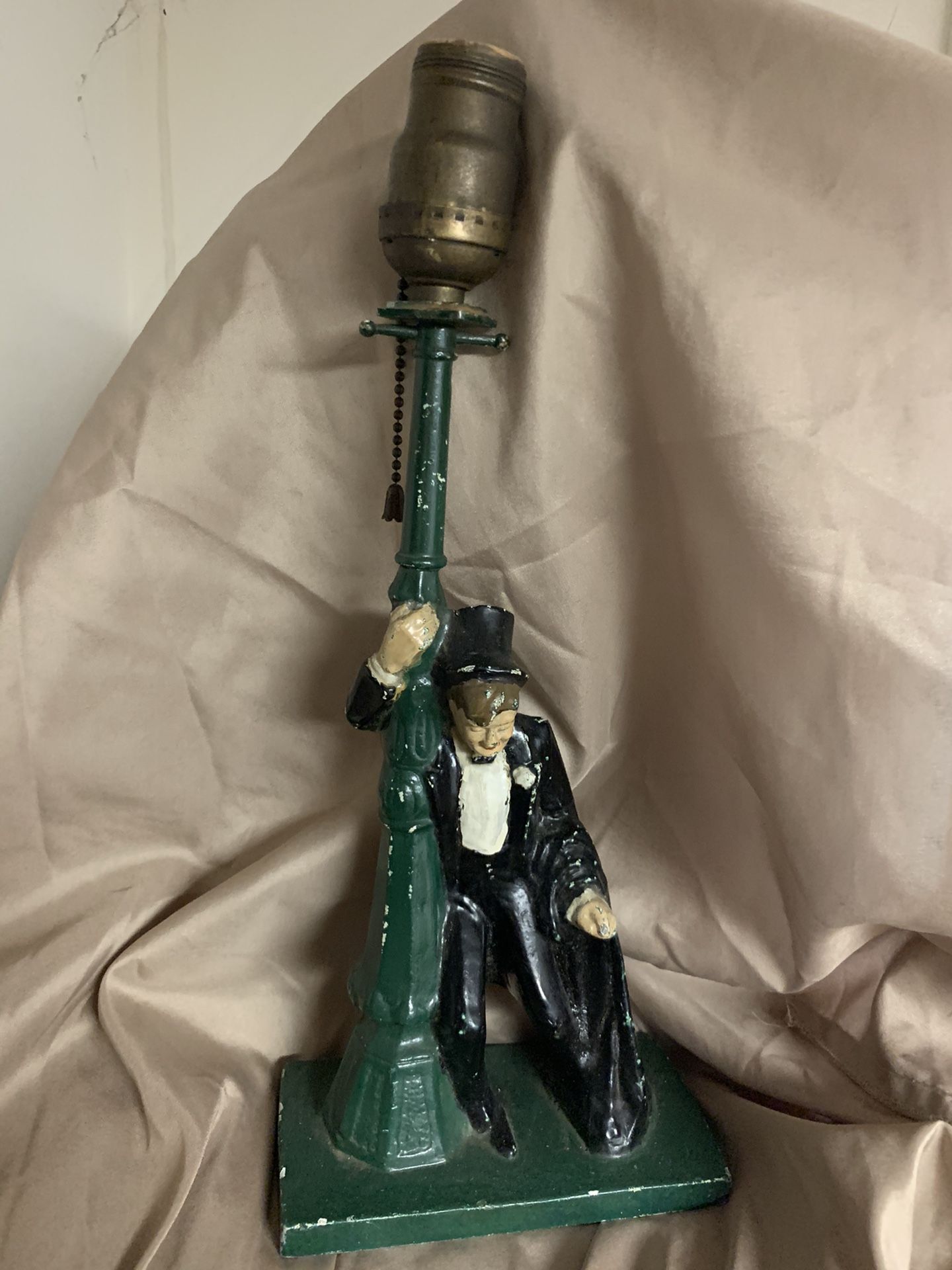 Antique painted iron table lamp lamp post with drunk guy