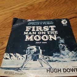 APOLLO 11 RECORD AND POSTER, WITH NEWS ARTICLES (INCLUDING J. GLENN)
