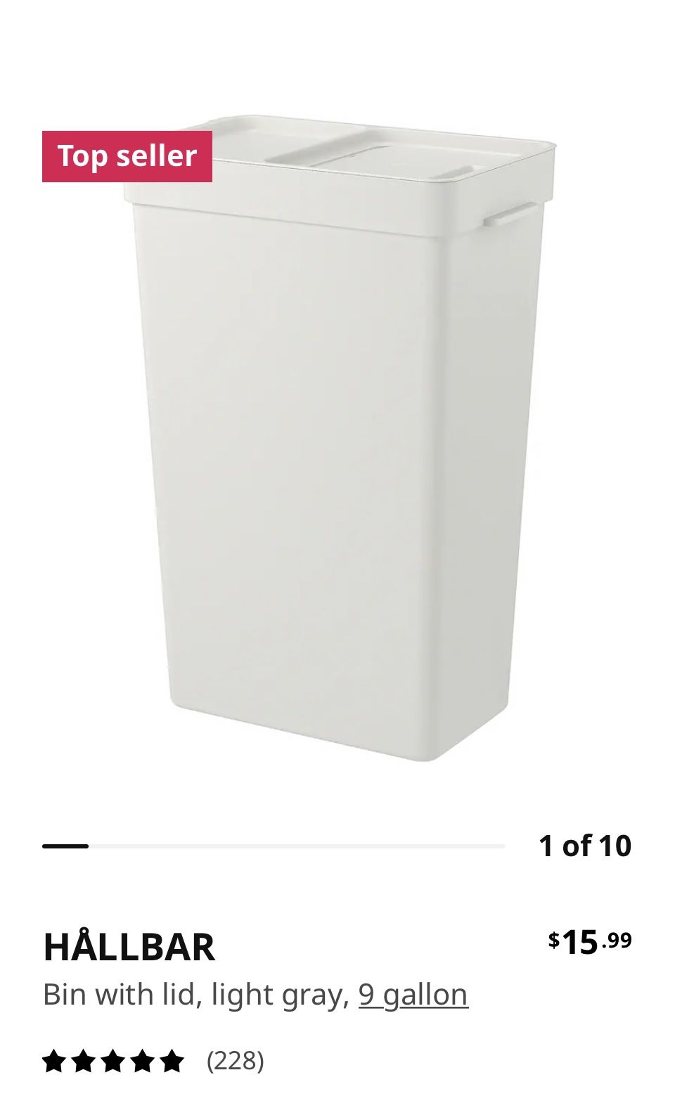 IKEA Hallbar 9 Gallon Trash Bin With Lid