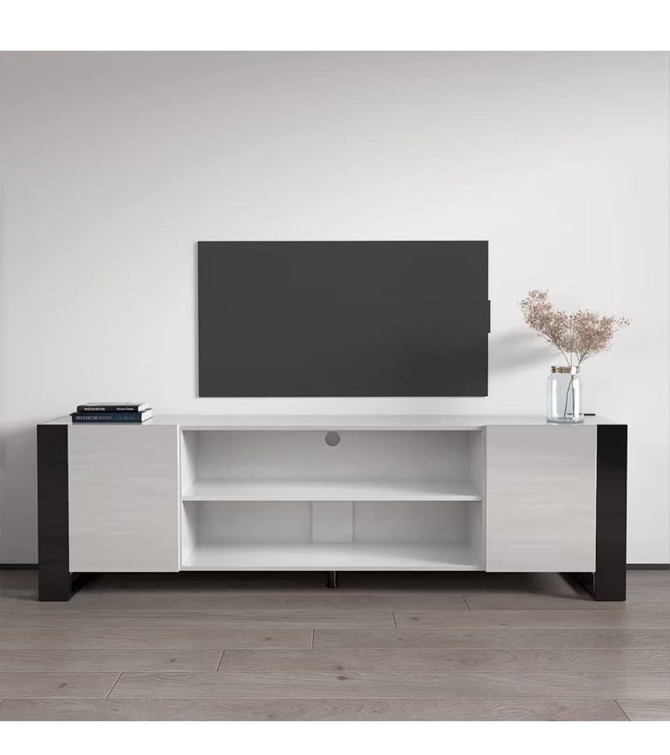 Meble Furniture Woody Ef Freestanding TV Stand - Modern Rectangular TV Stand with Storage Cabinets - Media Entertainment Center Console Table for TV U