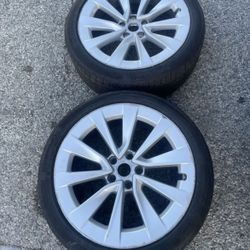 2 - 235/40r19 5x114.3 5x4.5 Tesla Model 3 Y Rims Wheels With Tires Sensors 2022 DOT Good Treads!!!