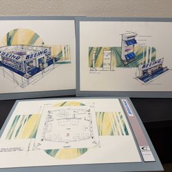 Original Boeing Exhibit Concept Art: Hand-Drawn Architectural Rendering