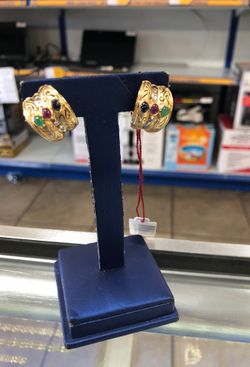 14kt earrings with diamonds emeralds and rubies and sapphires