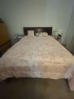 Dark Wood Sleigh Bed Frame and mattress