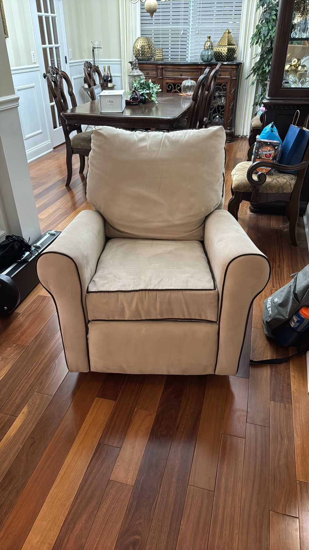 Beige Swivel Glider Recliner Chair