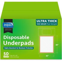 Inspire Super and Ultra Absorbent Disposable Bed Pads (30" X 36" Pack of 50)