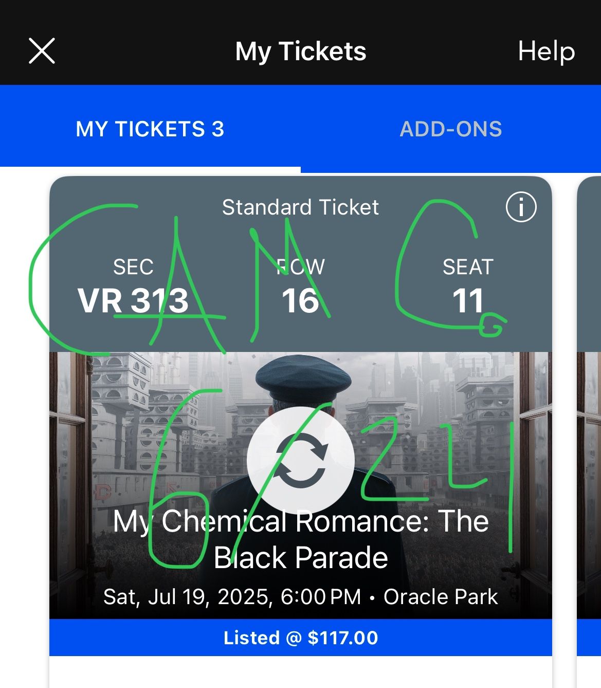 Three My Chemical Romance Tickets 