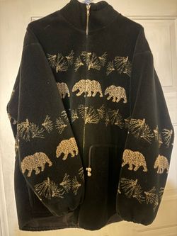 Vintage Coldwater Creek Bear & Pine Tree Fleece Jacket – Unisex Colorado Mountain Style