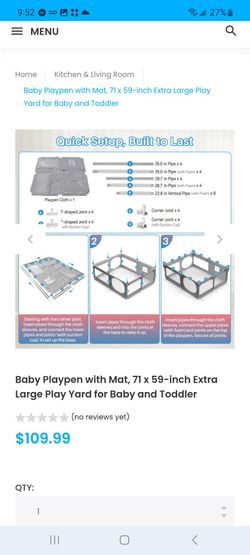 Baby Playpen with Mat, 71 x 59-inch Extra Large Play Yard for Baby and Toddler $70