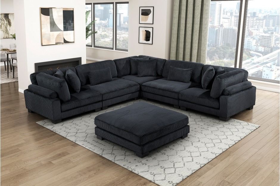 New Sectional Corduroy Black
