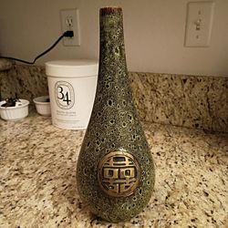 Vintage Asian Green drip-glaze Ceramic Bud Vase
