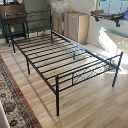 Twin XL Size Metal Platform Bed Frame with Simple Headboard and Footboard, Mattress Foundation for Under Bed Storage, Steel Slat Support, No Box Sprin