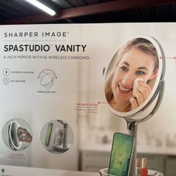 8 in. x 8 in. Round Table Top Bathroom LED Mirror with Wireless Charger