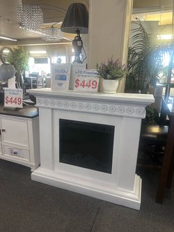 White LED Electric Fireplace Mantel
