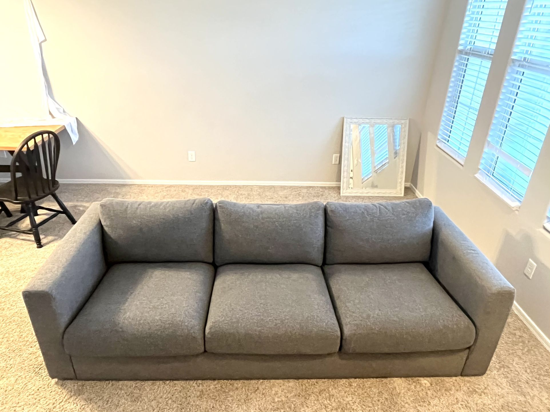 Gray Sofa Couch 8ft Long x 3ft Wide. Bought New Couch & Don’t Have Room For It!