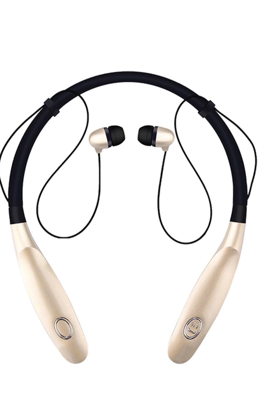 Bluetooth Headphones Wireless Neckband Headset Stereo Noise Cancellation Earbuds Mic (Gold)