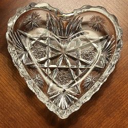 Crystal Heart Shaped Trinket Dish Vintage 