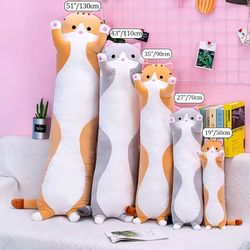 Long Cat Plush Pillow Cat Stuffed Animals Toy Kitten Body Pillow 130CM (gray)