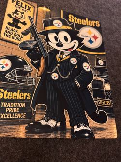 Pittsburgh Steelers Felix the cat on a metal sheet