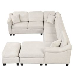 122.1 *91.3 4pcs Sectional Sofa with Ottoman with Right Side Chaise velvet fabric White