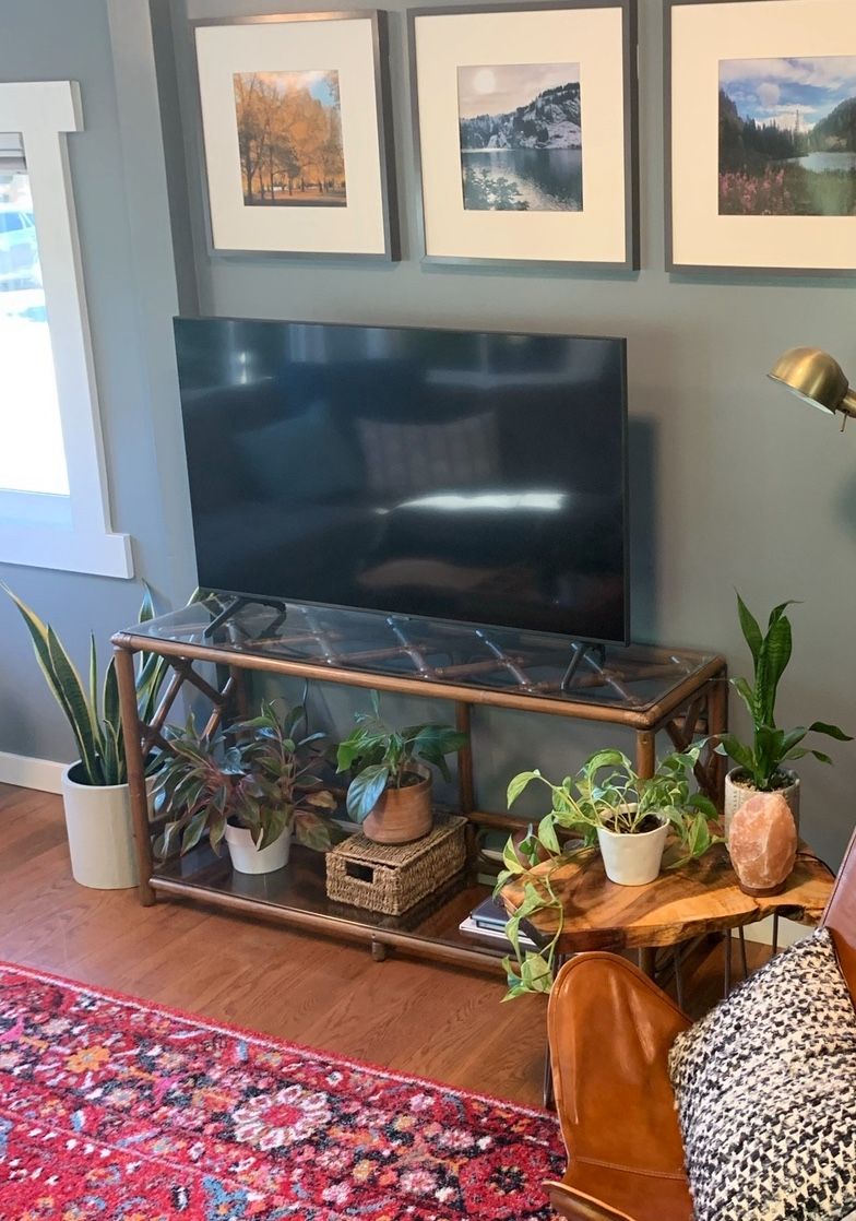 Bamboo Rattan Glass Sideboard / Console Table