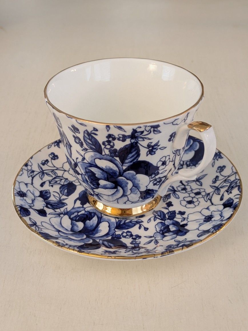 Vintage Allyn Nelson Blue Collection Fine Bone China Cup & Saucer~England