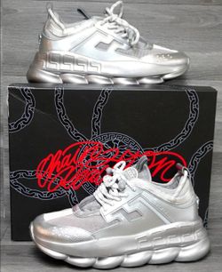 Versace Chain Reaction Silver Sneakers with Box Size 42 (US 9)