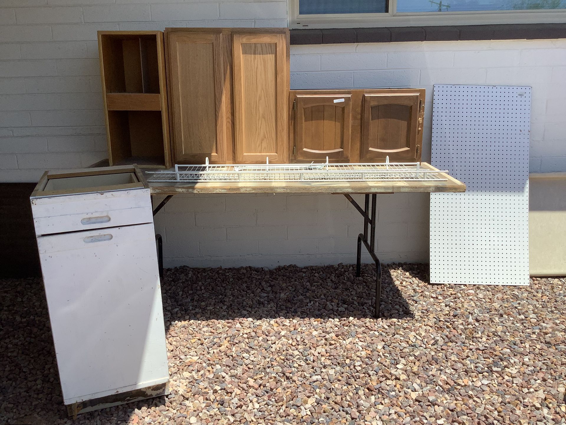 4 All Wood Cabinets, 6’ Table And More