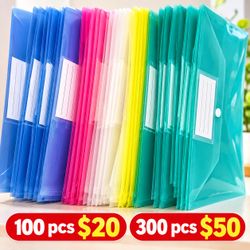 100-Pack Colorful Plastic Document Envelopes with Snap Button ā File Folders with Label Pocket ā Wholesale Lot $20