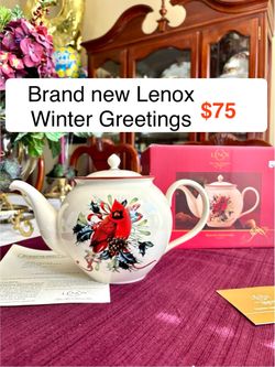 Brand new Lenox Christmas Winter Greetings Cardinal Teapot. Great Gift