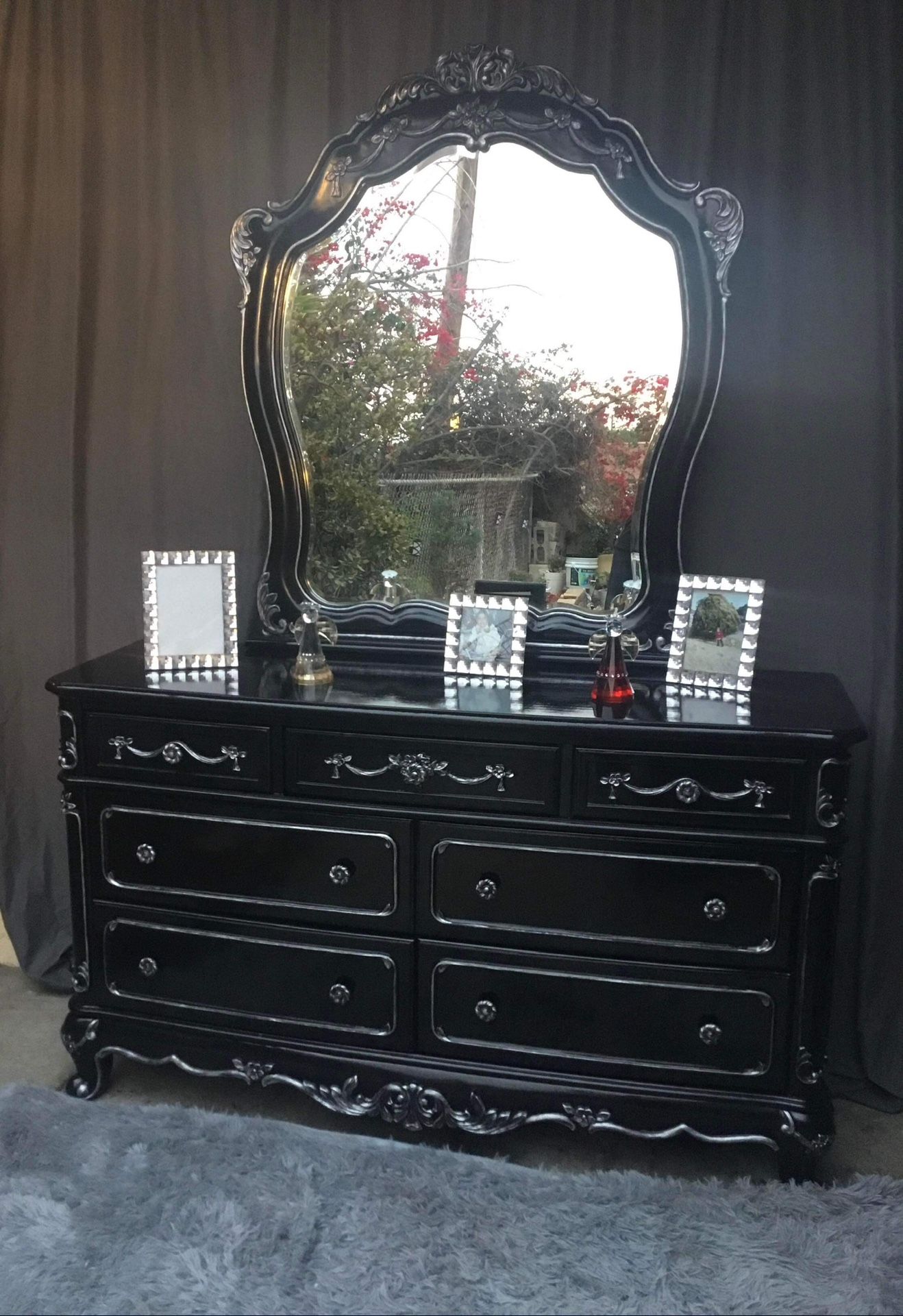 Black And Silver Wooden Dresser Set Including