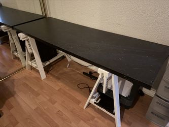 IKEA 73” Black Marble Desk / Tabletop + Adjustable Trestle Legs – 6ft Table