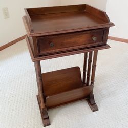 Brandt-style telephone stand/accent table with drawer and book rack