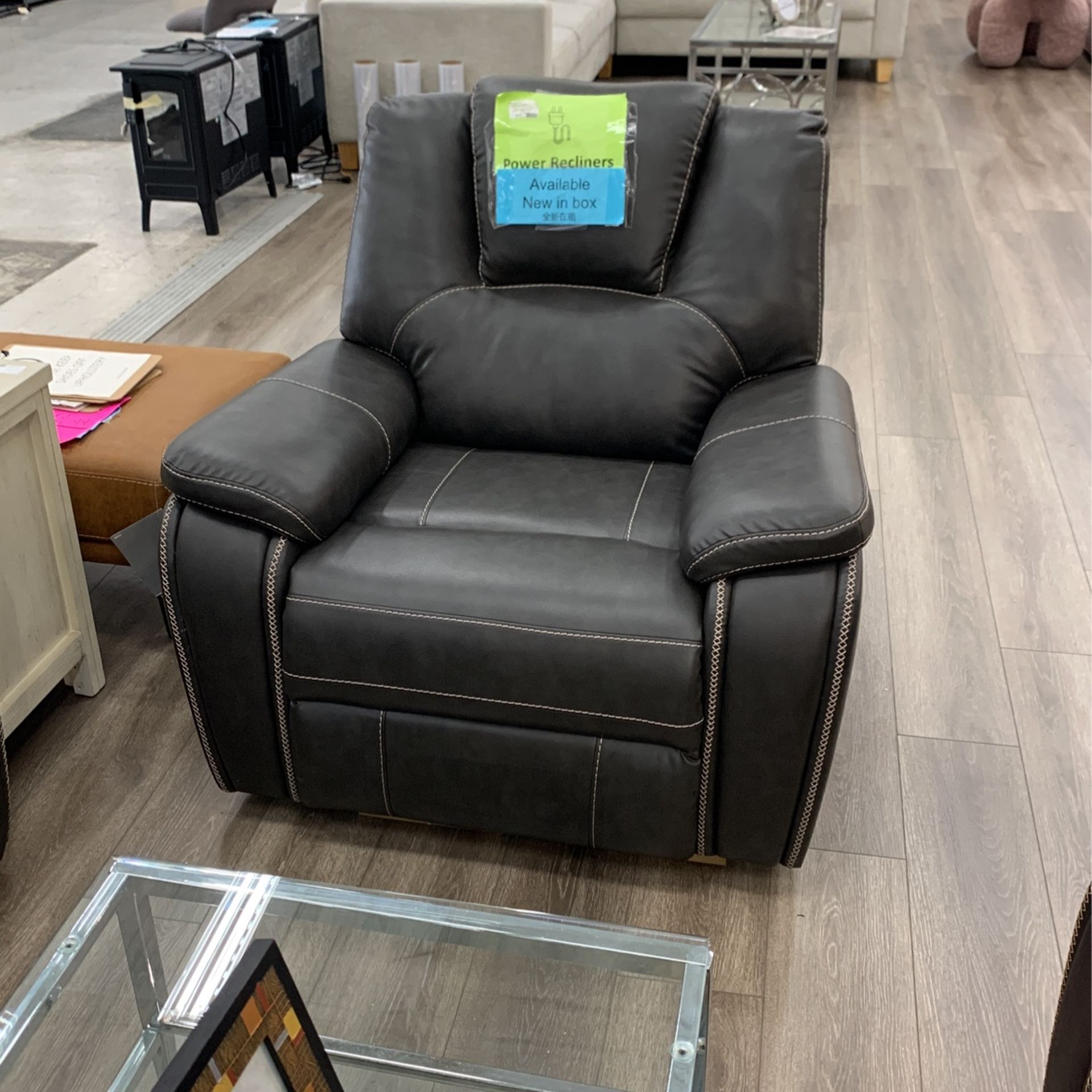 Gray Leather Power Recliner