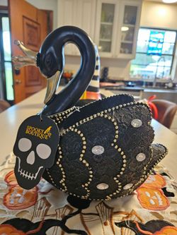 Spooky Boutique Gothic Black Swan Figurine Crown Rhinestones Halloween Decor