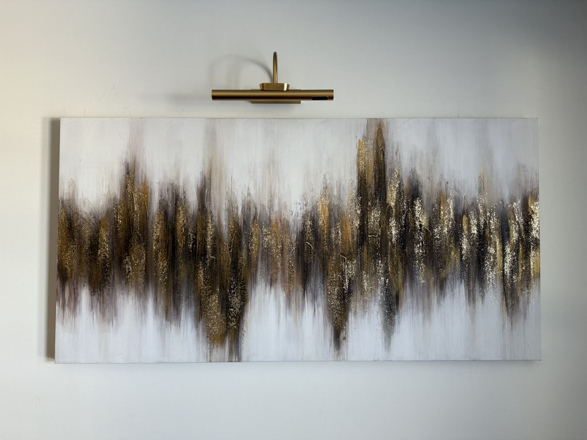Large Abstract Gold & Black Canvas + Wall Light — $100
