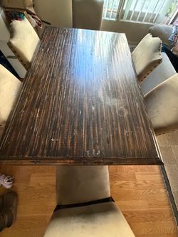 Dark Wood Dining Table Set with Upholstered Chairs