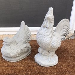 New Rooster And Chicken Made Out Of Cement Beautiful Yard Decoration 