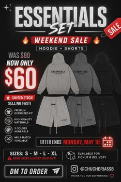 🔥 WEEKEND SALE 🔥
      ESSENTIALS SET
     HOODIE + SHORTS