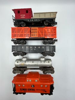 Vintage Lionel O Gauge Freight Car Lot of 5 Caboose Gondola Stock Tank Cars