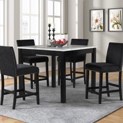 BLACK PUB TABLE + 4 CHAIRS DINING SET

