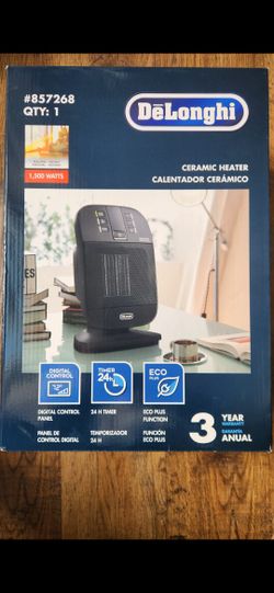 Brand New DeLonghi Up to 1500-Watt Ceramic Compact Personal Indoor Electric Space Heater with Thermostat