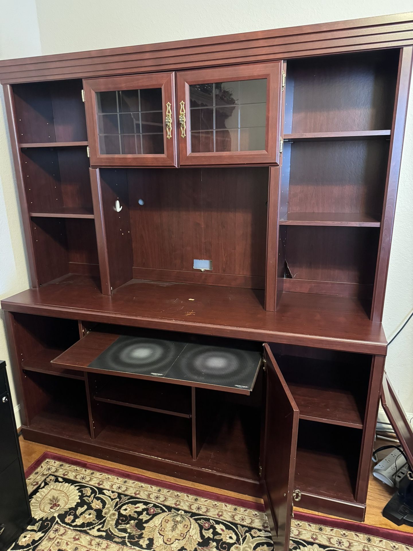 Large Computer Armoir Desk With Bookshelves