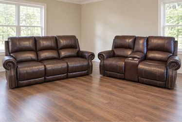Brown leather power reclining living room set
