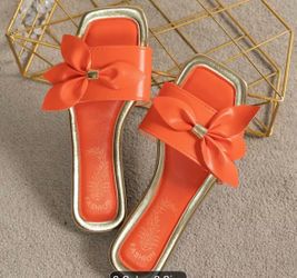 New Summer Women's Flat Outdoor Shoes, with Bow Color Tangerine Size 7.5