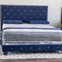 Brand New King Size Blue Bed Frame With New Mattress Set $389/Fast Delivery