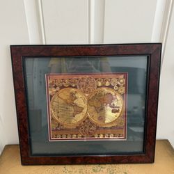 Vintage Nova Totivs Terrarvm Orbis Geographical Hydrographica Tabvla Framed Gold Foil World Map