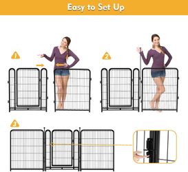 Dog Playpen 48 inch(H) 8 Panels Total 17.7 Ft(L) Dog Fence Outdoor for Yard. Wide Door Low Threshold，Metal Dog Pen Heavy Duty Pet Puppy Exercise Pen f