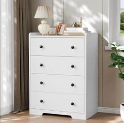 White 4-Drawer Dresser | Modern Bedroom Storage | Black Knobs